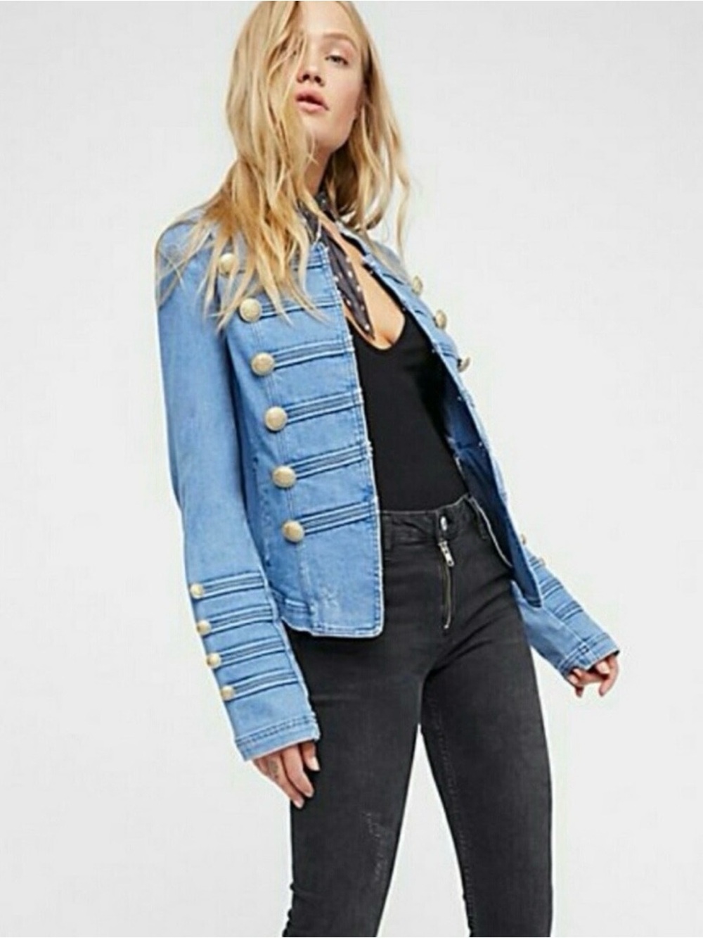 Free People Military Denim Jacket - Picture 3 of 9